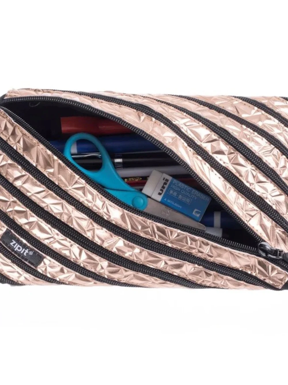 Zipit Metallic Gold 3 Ring Pouch Express Your Case Pens Pencils School Supplies